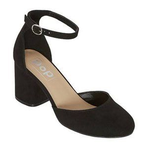 Pop Brand Sz 8.5M GAL Black Suede-Like Block Heel Pumps
